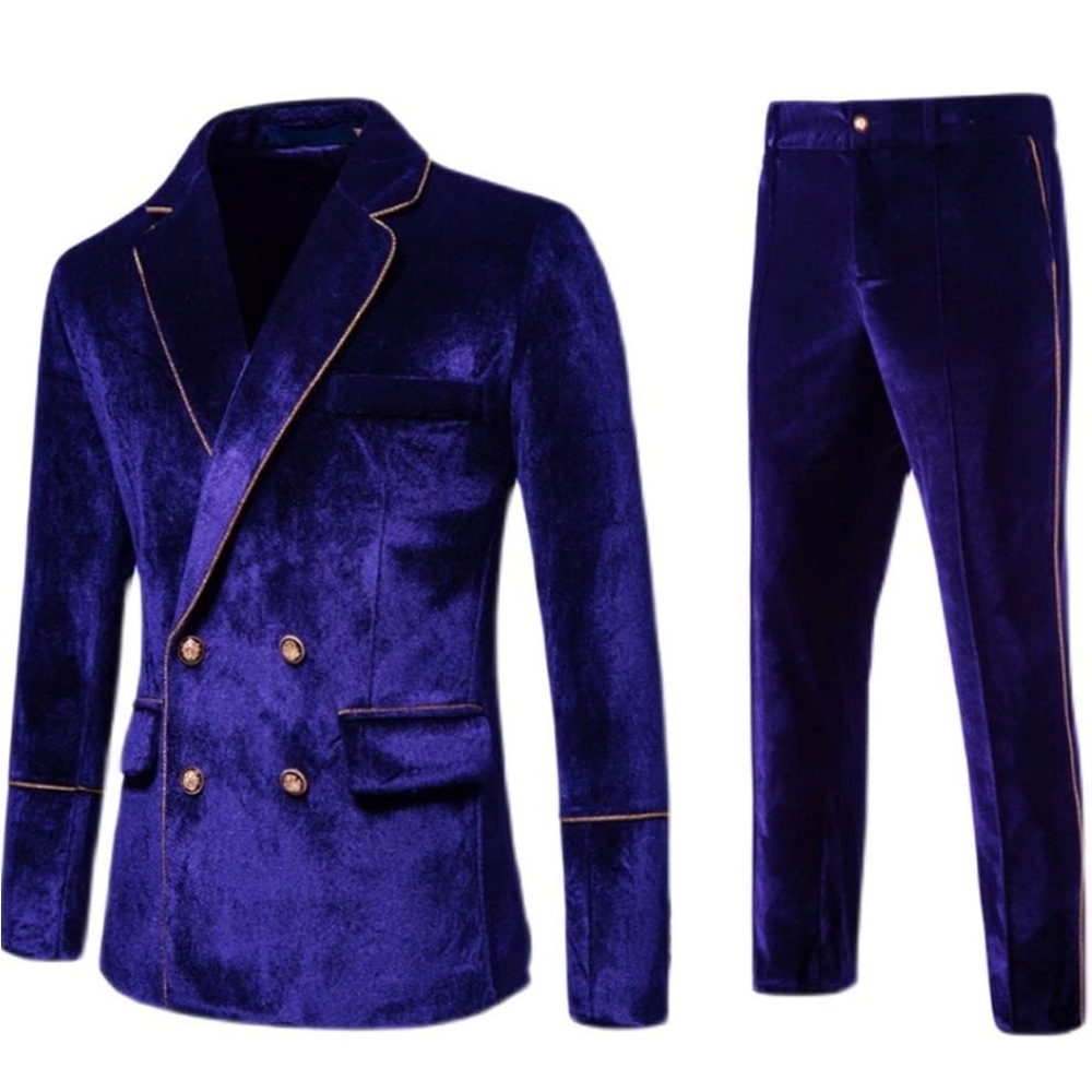 Men's 2 Piece Velvet Suits,  Jacket Pants Slim Fit Double Breasted